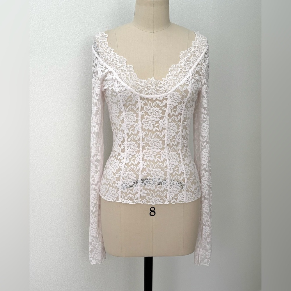 Intimately by Free People All Night Long-Sleeve Top NWT Pale Pink Lace L